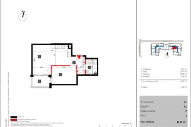 Rzut - Mieszkanie na sprzedaż 2 pokoje o powierzchni 43,04 m² - numer 61 w Mochtyńska 56