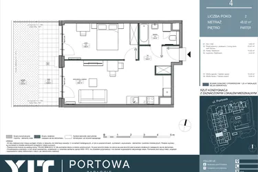 Rzut - Mieszkanie na sprzedaż 2 pokoje o powierzchni 48,02 m² - numer 4 w Portowa Zabłocie