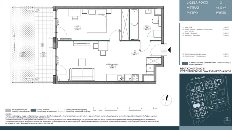 Rzut - Mieszkanie na sprzedaż 2 pokoje o powierzchni 49,17 m² - numer 5 w Portowa Zabłocie