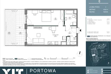 Rzut - Mieszkanie na sprzedaż 2 pokoje o powierzchni 49,58 m² - numer 6 w Portowa Zabłocie