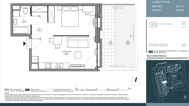 Rzut - Mieszkanie na sprzedaż 1 pokój o powierzchni 40,27 m² - numer 7 w Portowa Zabłocie