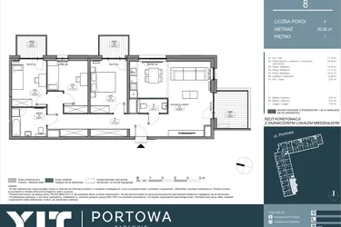 Rzut - Mieszkanie na sprzedaż 4 pokoje o powierzchni 90,36 m² - numer 8 w Portowa Zabłocie