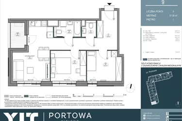 Rzut - Mieszkanie na sprzedaż 3 pokoje o powierzchni 57,36 m² - numer 9 w Portowa Zabłocie