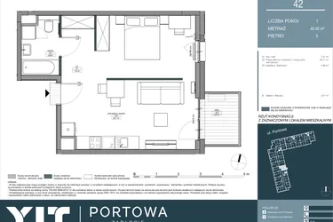 Rzut - Mieszkanie na sprzedaż 1 pokój o powierzchni 40,4 m² - numer 42 w Portowa Zabłocie