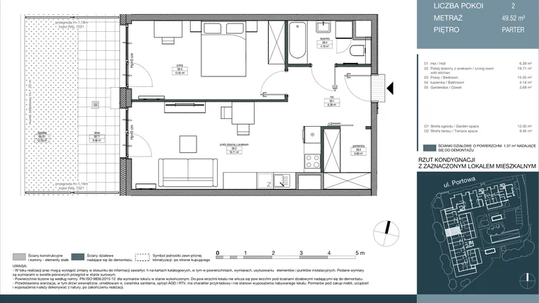 Rzut - Mieszkanie na sprzedaż 2 pokoje o powierzchni 49,52 m² - numer 59 w Portowa Zabłocie