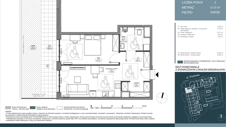 Rzut - Mieszkanie na sprzedaż 2 pokoje o powierzchni 51,47 m² - numer 61 w Portowa Zabłocie