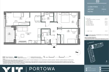 Rzut - Mieszkanie na sprzedaż 4 pokoje o powierzchni 76,09 m² - numer 69 w Portowa Zabłocie