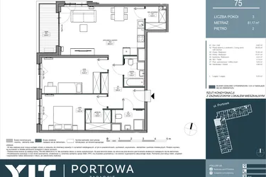 Rzut - Mieszkanie na sprzedaż 3 pokoje o powierzchni 81,17 m² - numer 75 w Portowa Zabłocie