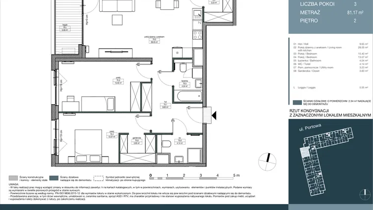 Rzut - Mieszkanie na sprzedaż 3 pokoje o powierzchni 81,17 m² - numer 75 w Portowa Zabłocie