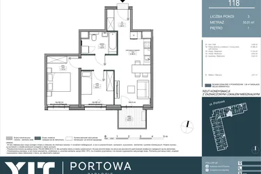 Rzut - Mieszkanie na sprzedaż 3 pokoje o powierzchni 50,01 m² - numer 118 w Portowa Zabłocie