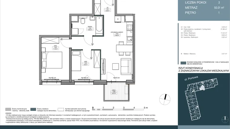Rzut - Mieszkanie na sprzedaż 3 pokoje o powierzchni 50,01 m² - numer 118 w Portowa Zabłocie