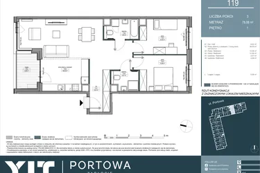 Rzut - Mieszkanie na sprzedaż 3 pokoje o powierzchni 78,08 m² - numer 119 w Portowa Zabłocie