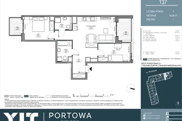 Rzut - Mieszkanie na sprzedaż 3 pokoje o powierzchni 65,08 m² - numer 137 w Portowa Zabłocie