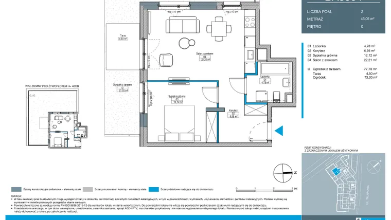 Rzut - Mieszkanie na sprzedaż 2 pokoje o powierzchni 46,06 m² - numer BA0004 w Talarowa Park