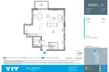 Rzut - Mieszkanie na sprzedaż 1 pokój o powierzchni 101,9 m² - numer BA0301 w Talarowa Park