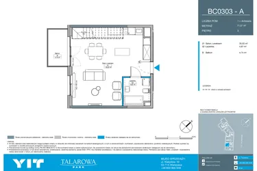 Rzut - Mieszkanie na sprzedaż 1 pokój o powierzchni 71,07 m² - numer BC0303 w Talarowa Park