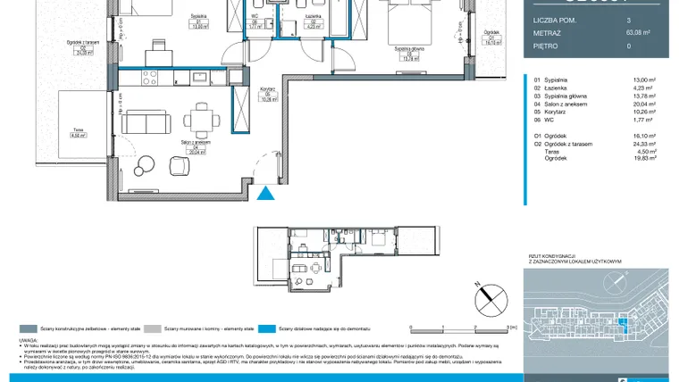 Rzut - Mieszkanie na sprzedaż 3 pokoje o powierzchni 63,08 m² - numer CB0001 w Talarowa Park