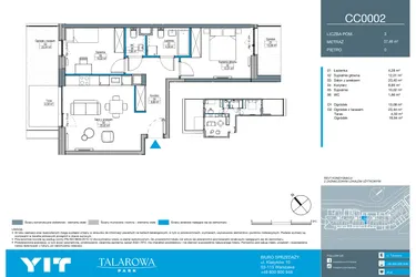 Rzut - Mieszkanie na sprzedaż 3 pokoje o powierzchni 57,46 m² - numer CC0002 w Talarowa Park