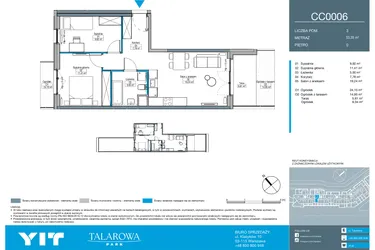 Rzut - Mieszkanie na sprzedaż 3 pokoje o powierzchni 53,35 m² - numer CC0006 w Talarowa Park