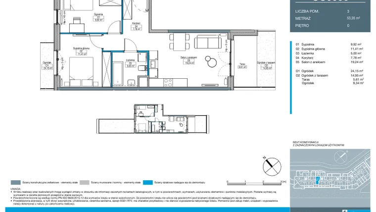 Rzut - Mieszkanie na sprzedaż 3 pokoje o powierzchni 53,35 m² - numer CC0006 w Talarowa Park