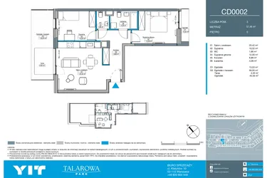 Rzut - Mieszkanie na sprzedaż 3 pokoje o powierzchni 57,46 m² - numer CD0002 w Talarowa Park