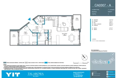 Rzut - Mieszkanie na sprzedaż 2 pokoje o powierzchni 93,88 m² - numer CA0307 w Talarowa Park