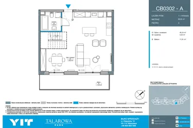 Rzut - Mieszkanie na sprzedaż 1 pokój o powierzchni 89,65 m² - numer CB0302 w Talarowa Park