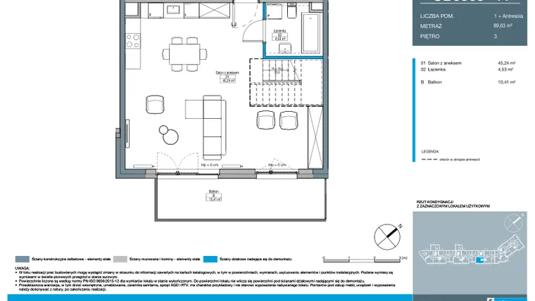 Rzut - Mieszkanie na sprzedaż 1 pokój o powierzchni 89,63 m² - numer CB0303 w Talarowa Park