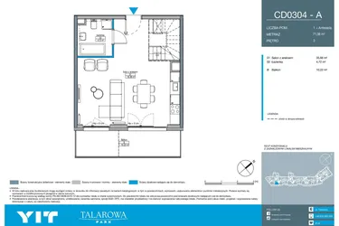 Rzut - Mieszkanie na sprzedaż 1 pokój o powierzchni 71,08 m² - numer CD0304 w Talarowa Park