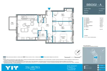 Rzut - Mieszkanie na sprzedaż 4 pokoje o powierzchni 106,4 m² - numer BB0302 w Talarowa Park