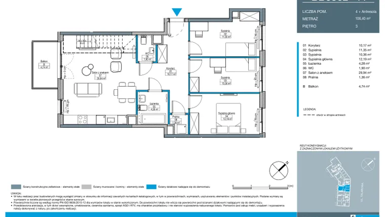Rzut - Mieszkanie na sprzedaż 4 pokoje o powierzchni 106,4 m² - numer BB0302 w Talarowa Park