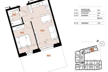 Rzut - Mieszkanie na sprzedaż 2 pokoje o powierzchni 35,3 m² - numer 017 w Szczecińska 20