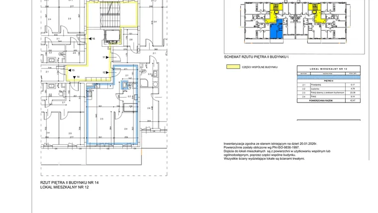 Rzut - Mieszkanie na sprzedaż 2 pokoje o powierzchni 42,47 m² - numer A12 w Lwowska 14