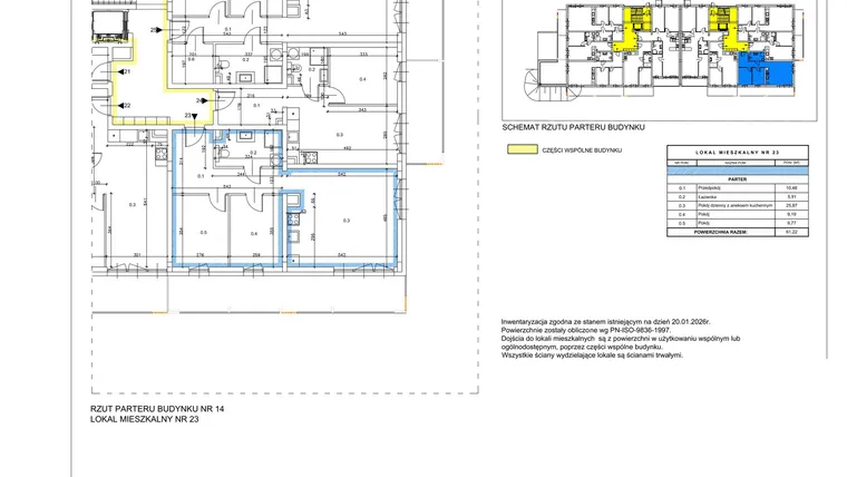 Rzut - Mieszkanie na sprzedaż 3 pokoje o powierzchni 61,22 m² - numer B03 w Lwowska 14
