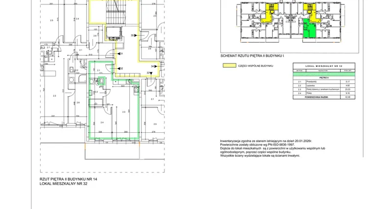 Rzut - Mieszkanie na sprzedaż 2 pokoje o powierzchni 42,48 m² - numer B12 w Lwowska 14