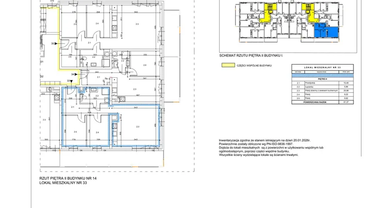 Rzut - Mieszkanie na sprzedaż 3 pokoje o powierzchni 61,37 m² - numer B14 w Lwowska 14