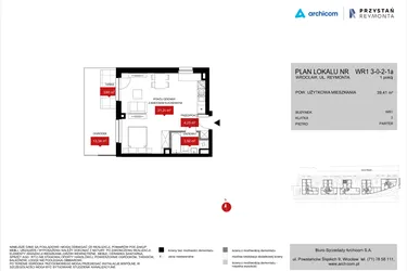 Rzut - Mieszkanie na sprzedaż 1 pokój o powierzchni 39,2 m² - numer WR1 3/0/2/1a w Przystań Reymonta