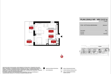 Rzut - Mieszkanie na sprzedaż 1 pokój o powierzchni 39,2 m² - numer WR1 2/0/2/1a w Przystań Reymonta