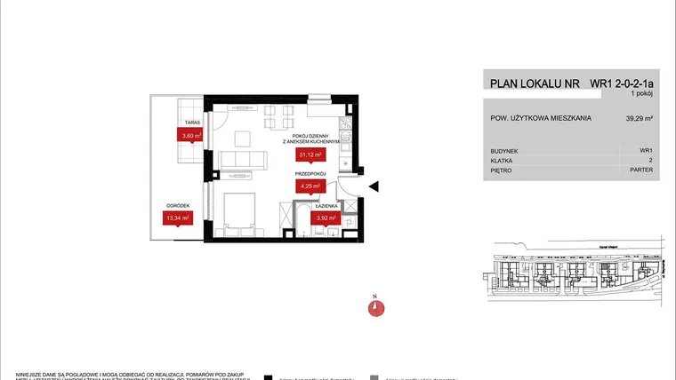 Rzut - Mieszkanie na sprzedaż 1 pokój o powierzchni 39,2 m² - numer WR1 2/0/2/1a w Przystań Reymonta