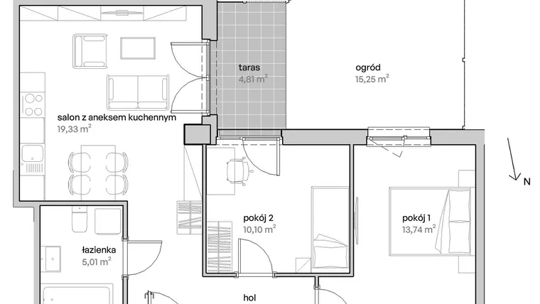 Rzut - Mieszkanie na sprzedaż 3 pokoje o powierzchni 57,18 m² - numer A.00.004 w Unii Lubelskiej Vita