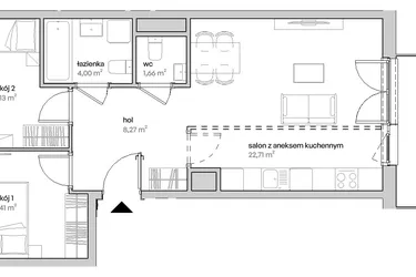 Rzut - Mieszkanie na sprzedaż 3 pokoje o powierzchni 57,18 m² - numer B.07.170 w Unii Lubelskiej Vita
