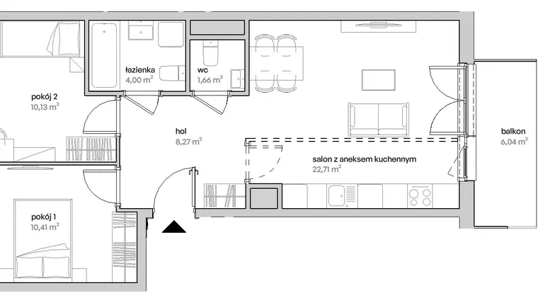 Rzut - Mieszkanie na sprzedaż 3 pokoje o powierzchni 57,18 m² - numer B.07.170 w Unii Lubelskiej Vita