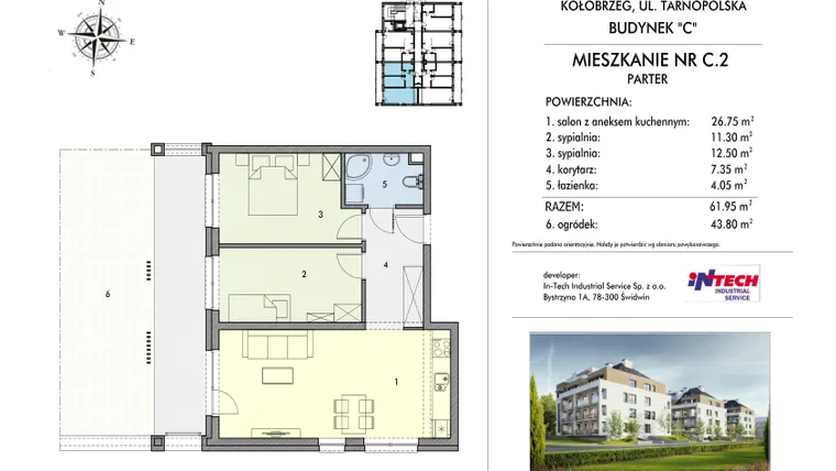 Rzut - Mieszkanie na sprzedaż 3 pokoje o powierzchni 61,98 m² - numer C2 w Miejski Las