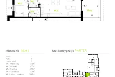 Rzut - Mieszkanie na sprzedaż 2 pokoje o powierzchni 46,15 m² - numer B6M4 w Osiedle Natura Park etap II