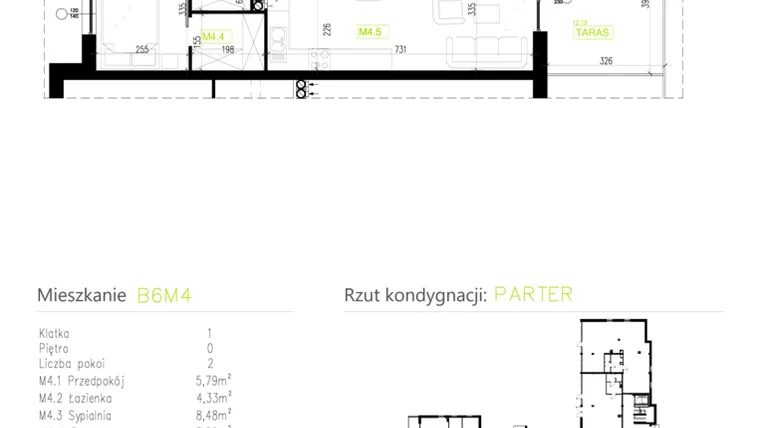 Rzut - Mieszkanie na sprzedaż 2 pokoje o powierzchni 46,15 m² - numer B6M4 w Osiedle Natura Park etap II