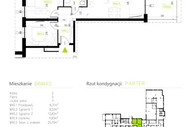 Rzut - Mieszkanie na sprzedaż 3 pokoje o powierzchni 56,01 m² - numer B6M40 w Osiedle Natura Park etap II