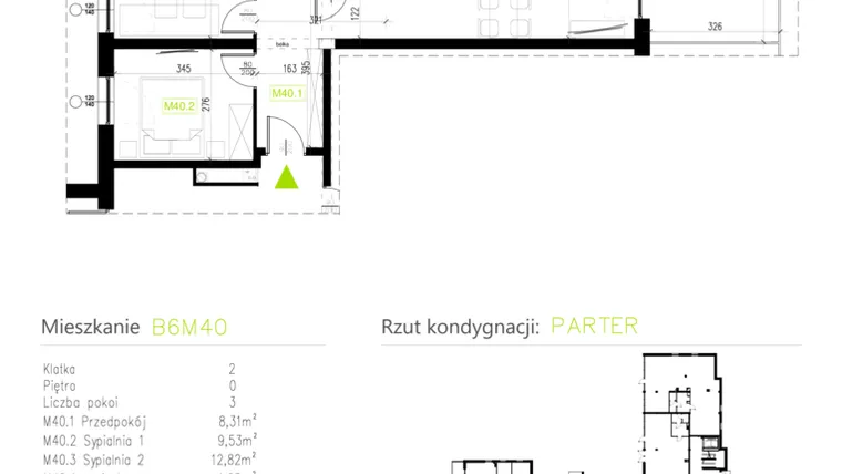 Rzut - Mieszkanie na sprzedaż 3 pokoje o powierzchni 56,01 m² - numer B6M40 w Osiedle Natura Park etap II