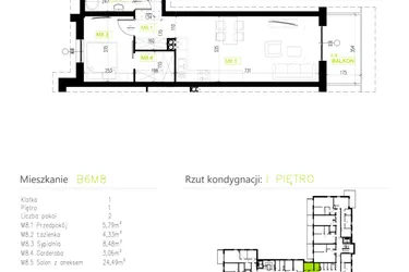 Rzut - Mieszkanie na sprzedaż 2 pokoje o powierzchni 46,15 m² - numer B6M8 w Osiedle Natura Park etap II