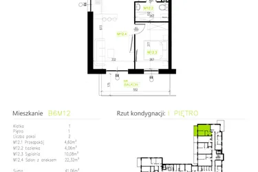 Rzut - Mieszkanie na sprzedaż 2 pokoje o powierzchni 41,06 m² - numer B6M12 w Osiedle Natura Park etap II