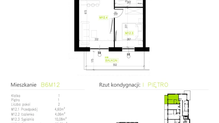 Rzut - Mieszkanie na sprzedaż 2 pokoje o powierzchni 41,06 m² - numer B6M12 w Osiedle Natura Park etap II
